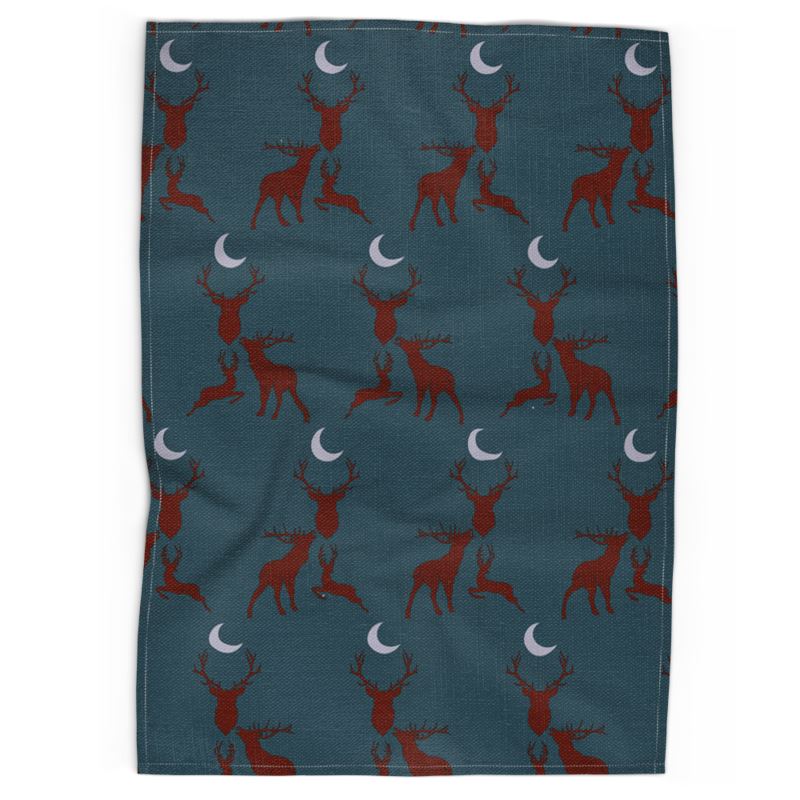 Stag Night Tea Towel in Rut