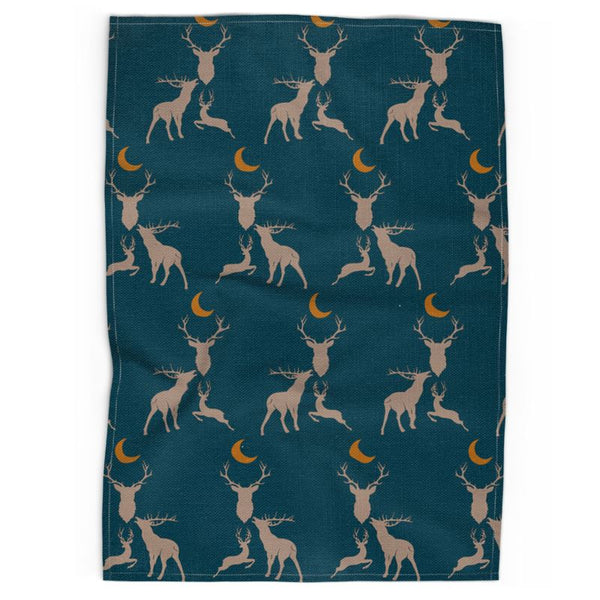 Stag Night Tea Towel in Lodge