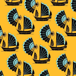 Fan of Junk Wallpaper Inspired by the junk boats of china that weren’t designed to be glamorous but functional and sturdy, juxtaposed with a fan which was functional, delicate and highly decorative and desirable. Polar opposite objects yet with a similar aesthetic. chinoiserie