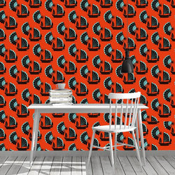 Fan of Junk Wallpaper Inspired by the junk boats of china that weren’t designed to be glamorous but functional and sturdy, juxtaposed with a fan which was functional, delicate and highly decorative and desirable. Polar opposite objects yet with a similar aesthetic. chinoiserie