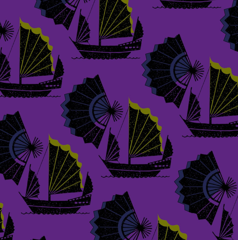 Fan of Junk Wallpaper Inspired by the junk boats of china that weren’t designed to be glamorous but functional and sturdy, juxtaposed with a fan which was functional, delicate and highly decorative and desirable. Polar opposite objects yet with a similar aesthetic. chinoiserie