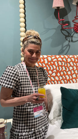 Me with game on fabric at Julian Chichester