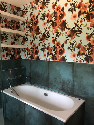 Striking wallpaper creates impact in this girls bathroom Fleur ward