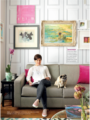  Fleur Ward Interior Design fleur on couch with pug